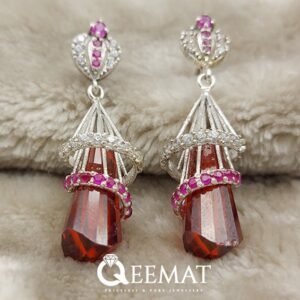 Red Stone Dangle Drop Earring for Women - Made in 925 Silver