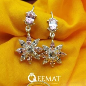 Party Wear Pink Flower Style Silver Earrings For Women