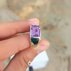 East West Emerald Cut Ring - Amethyst Stone Silver Ring