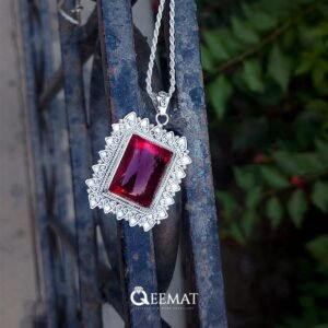 Art Deco Style Big Red Stone Necklace of Sterling Silver (Handmade)