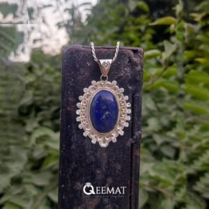 Dark Blue Gemstone Necklace - Large Lapis Lazuli Silver Necklace