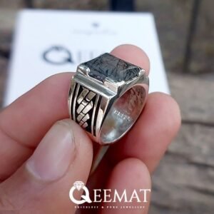 Natural Black Rutile Quartz Ring for Men - Moh-e-Najaf Stone