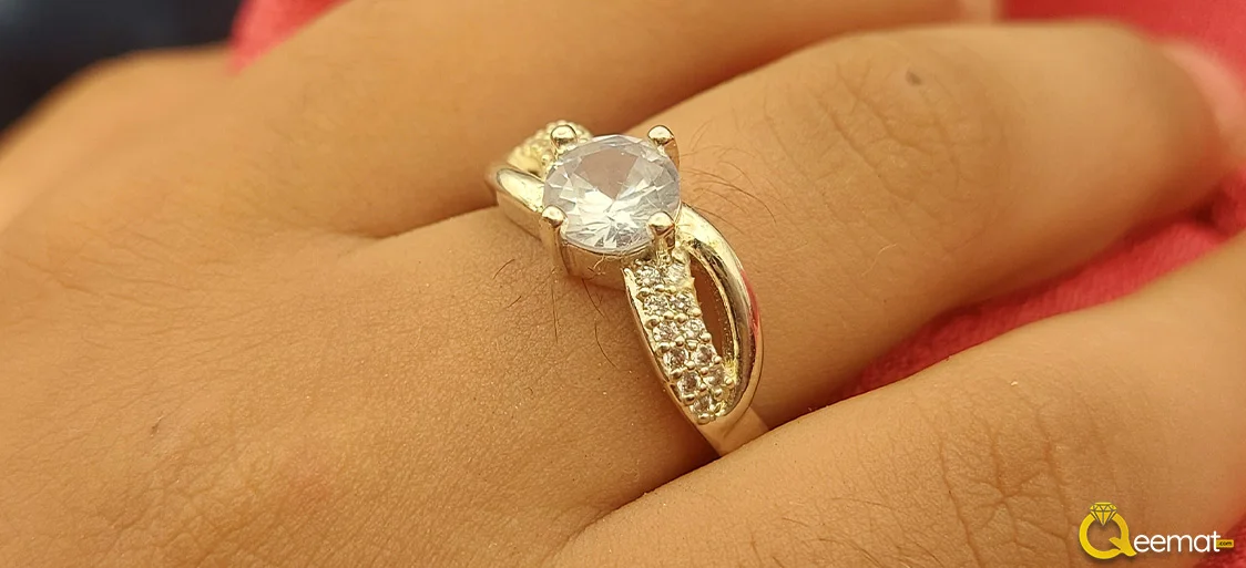 Moissanite Stone Silver Ring With Small Zircon Stones