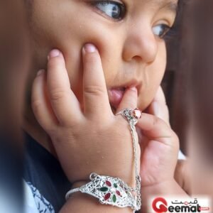 Handmade 925 Silver Bracelet with Chain and Ring for Babies