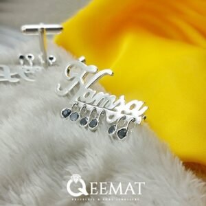 Silver Customized Name Cufflinks with Small Dangling Black Stones