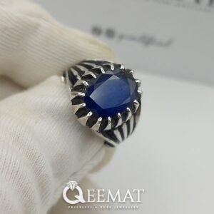 Men's Vintage Style Blue Sapphire Oval Cut 925 Silver Ring