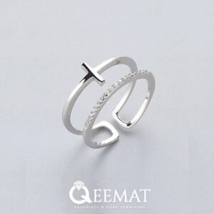 Simple Double Bar 925 Sterling Silver Ring for Ladies