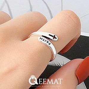 Open Ended Christian Silver Cross Ring - Faith Word Silver Ring