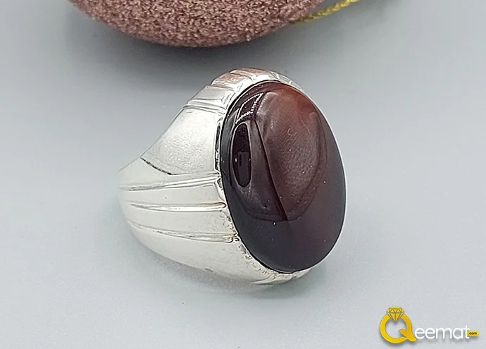 Natural Aqeeq Stone Silver Ring