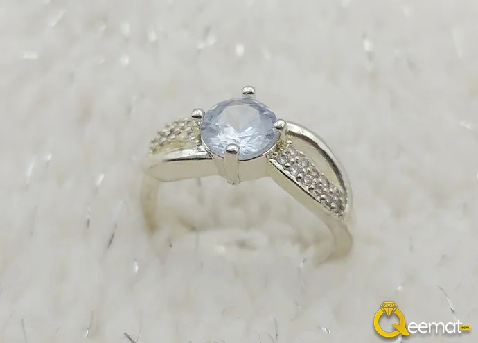 Moissanite Stone Silver Ring With Small Zircon Stones