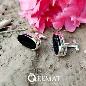 Natural Black Agate Cufflinks for Men - Personalized Silver Cufflinks