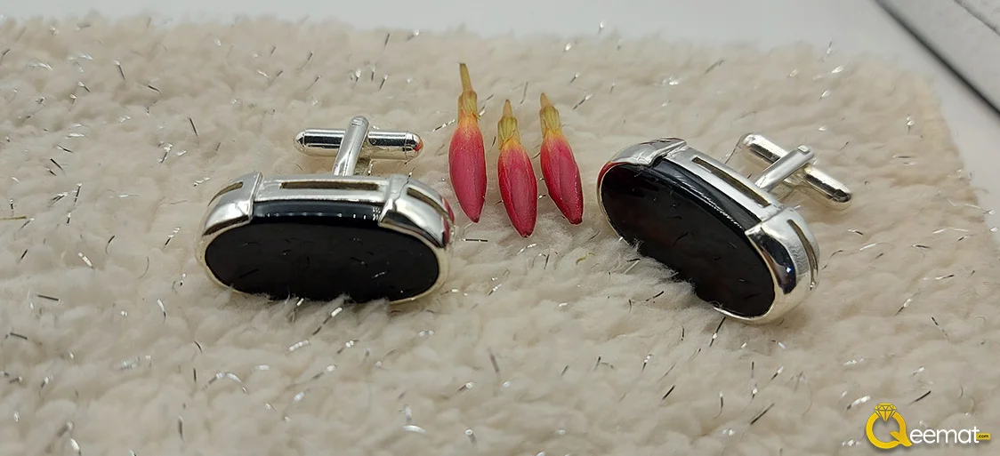 Oval Shape Black Agate Cufflinks For Men in Pure Silver