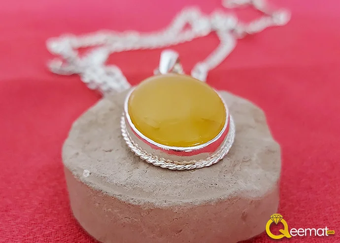 Pure Silver Made Yellow Agate Necklace For Boys And Girls Pure Silver Made Yellow Agate Necklace For Boys And Girls