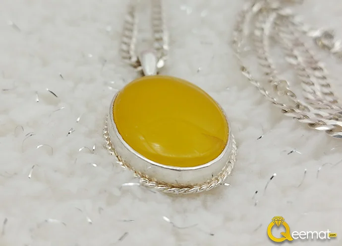 Pure 925 Silver Yellow Agate Necklace For Men's