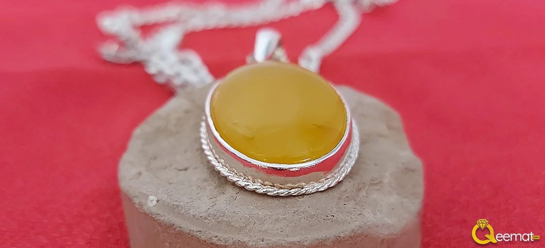 Pure 925 Silver Yellow Agate Necklace For Men's And Women
