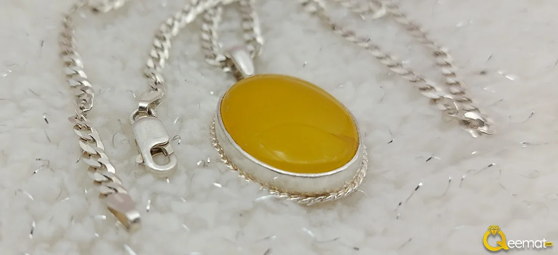 Pure Silver Made Yellow Agate Necklace For Men's Pure Silver Made Yellow Agate Necklace For Men's