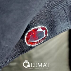925 Silver Handmade Cufflink Studs for Men with Red Zircon Gemstone