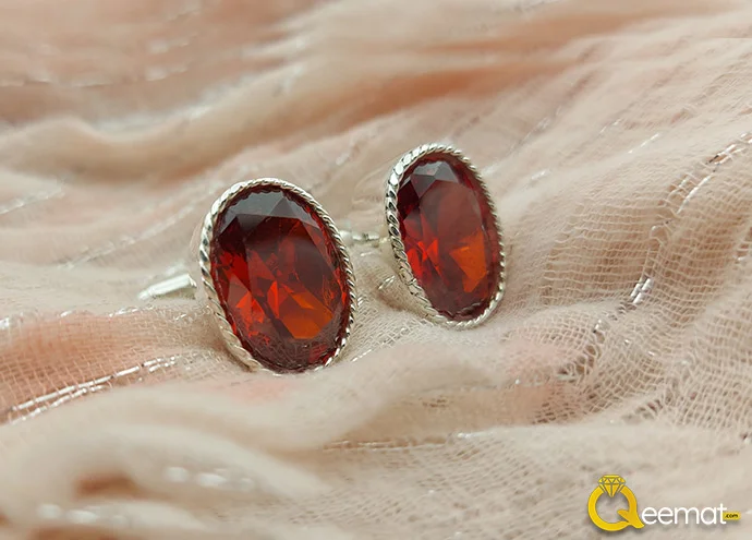 Red Zircon Gemstone Silver Cufflinks For Men's