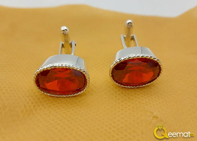 Red Zircon Gemstone Silver Cufflinks For Men's