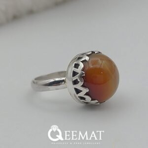 Round Brown Agate Silver Ring for Girls - Brown Stone Women's Ring