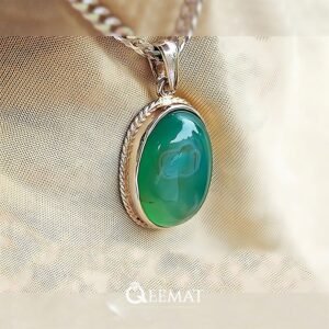 Handmade Green Agate Pendant with Chain of 925 Silver for Boys & Girls