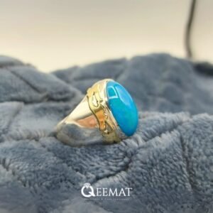 Genuine Turquoise Wedding Ring for Men - Bold Silver Ring