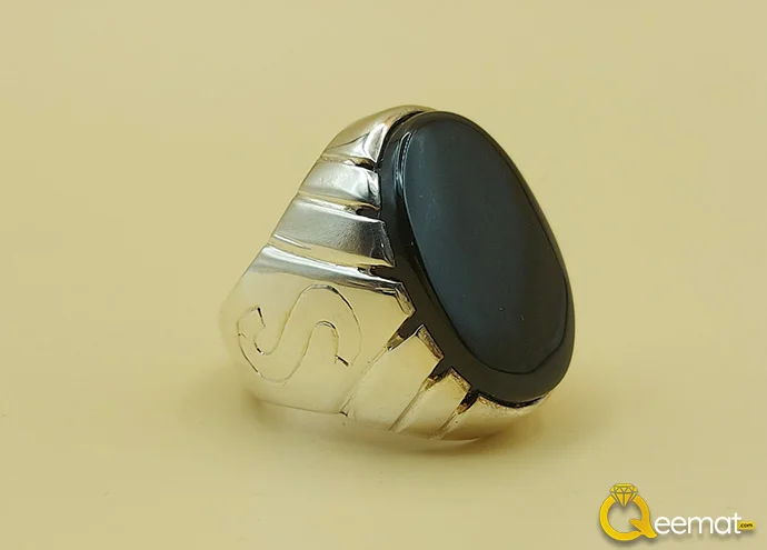 Silver Ring With Natural Agate Stone Alphabet Engraved Silver Ring With Natural Agate Stone Alphabet Engraved