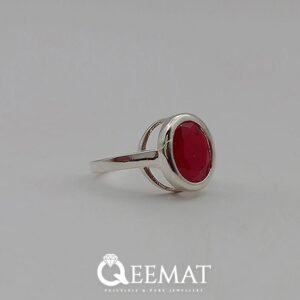 Silver Ring of Garnet For Women - Round Shape Solitaire Ring