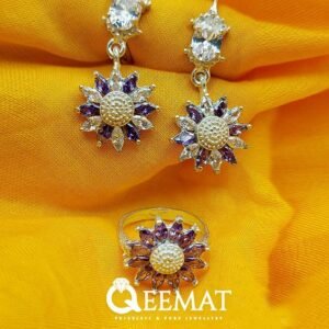 Floral Design Silver Made Small Gemstone Earrings for Girls