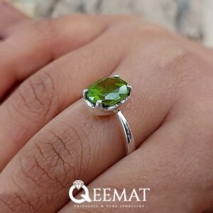 Natural Peridot Ring for Women - Oval Shape Pear Green Gemstone
