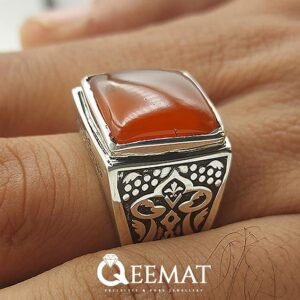 Silver Ring with Brown Square Gemstone - Unique Handmade Agate Ring