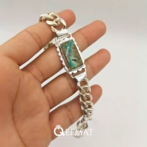 Unique Silver Bracelet with Rectangular Turquoise Gemstone