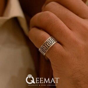 Men's Thin Silver Band Ring , Versace Pattern Vintage Silver Band