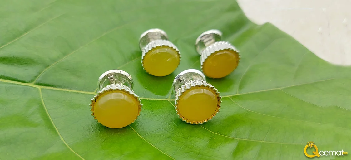 Beautiful Yellow Agate Silver Cuff Buttons for Men's