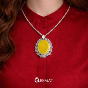Natural Yellow Agate Pendant for Women - 925 Sterling Silver