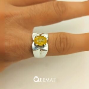 Sterling Silver Oval Cut Yellow Sapphire Engagement Ring for Men
