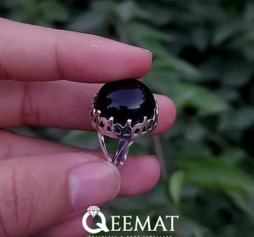 Natural Black Agate Gemstone Ring of Silver